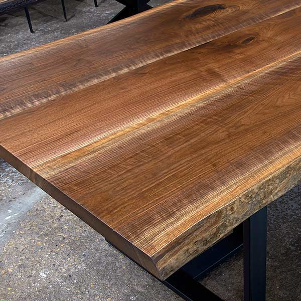 Live Edge Black Walnut Dining Table from Three Slabs on Welded Steel Base
