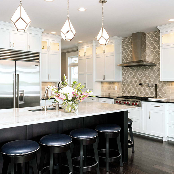 RH Yoder Counter Height Dillon Barstools with Onyx Ultra leather Seats, Stained Ebony in Chicago Suburbs Kitchen