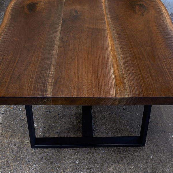 Walnut Live Edge Slab Conference Table with Black Steel Tri Legs for Chicago Area Client
