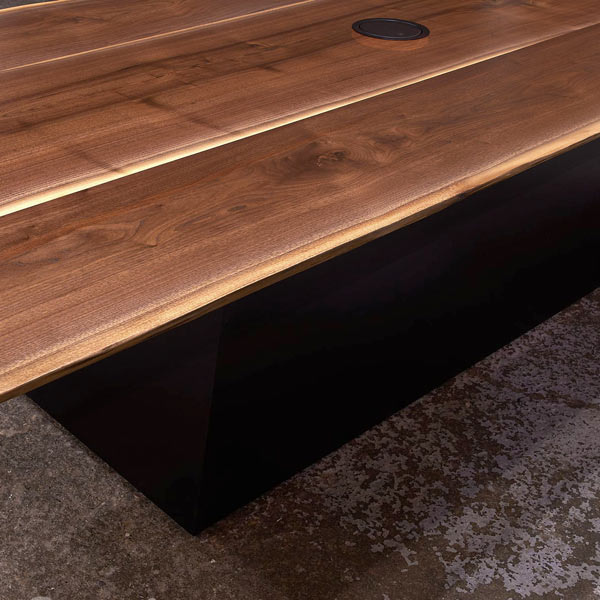 Walnut Conference Table with Data Grommet on Custom Painted Pedestal Base for Lombard, Illinois Commercial Client