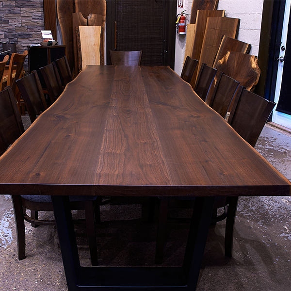 Large Conference Room Table in Black Walnut Live Edge for New York Client, Shown with RH Yoder Chairs - Spiritcraft Furniture of East Dundee, Illinois