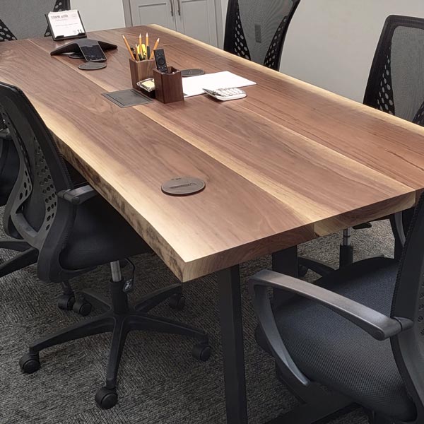 Custom Made Solid Wood Walnut Live Edge Conference Table for Milwaukee, Wisconsin Office