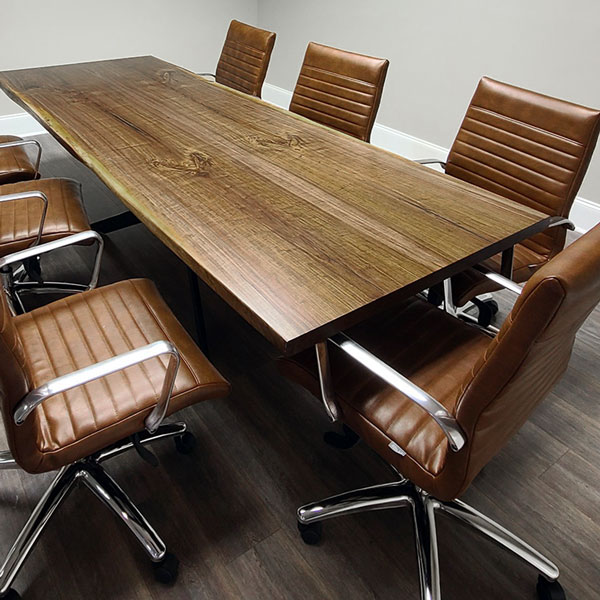 96" x 40" Custom Made Live Edge Walnut Conference Table for Chicago Area Corporate Office