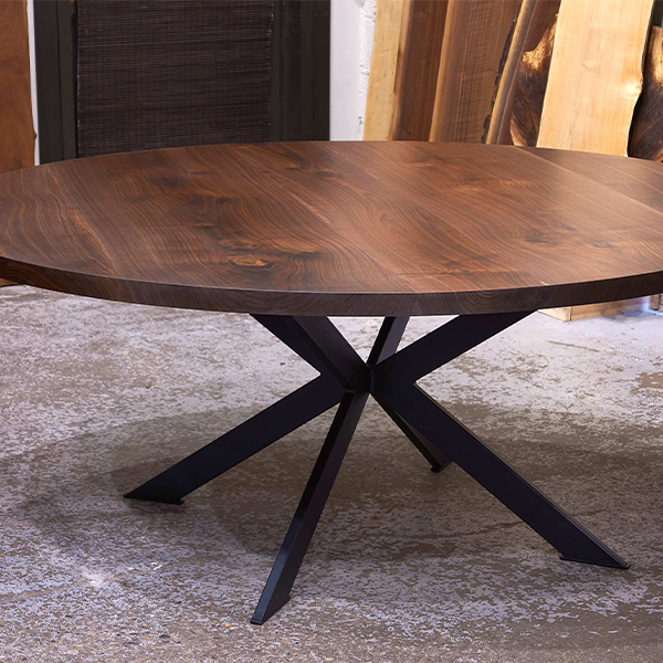 Walnut Round Dining Table with Four Leg Spider Base for Chicago Area Client, Generational Quality by Spiritcraft Furniture