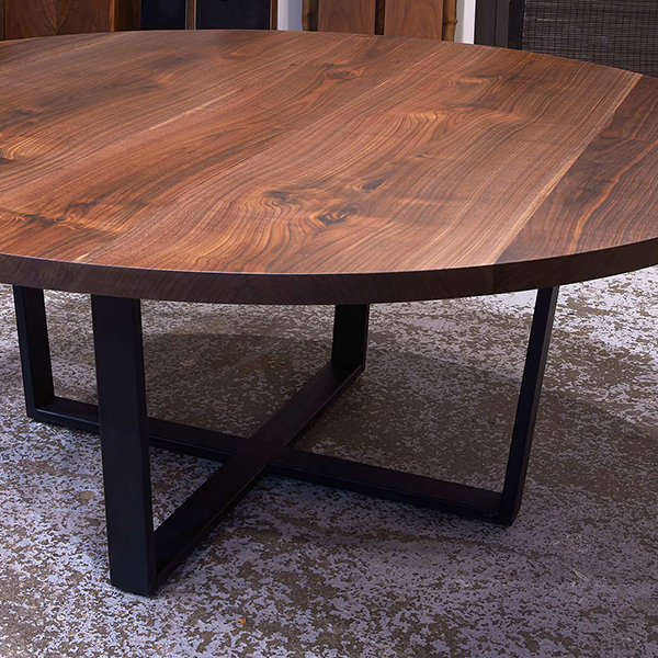 Custom Made Round Walnut 72 inch Dining Table with Cross Trapezoid Base