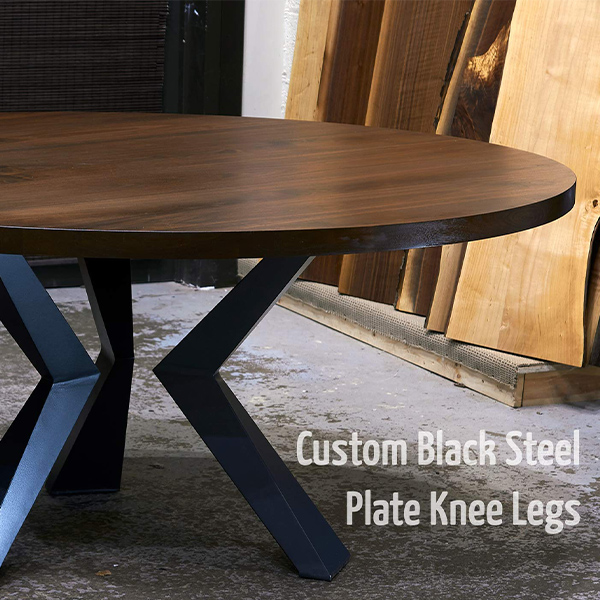 Custom-Made 72 inch Round Black Walnut Dining Table with Geometric Knee Legs