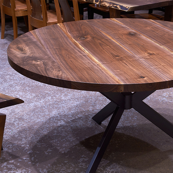 Natural Black Walnut Round Dining Table with Spider Base for Naples, Florida Client