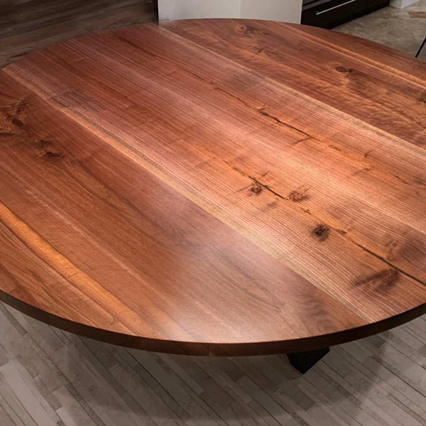 72 inch Round Black Walnut Dining Table, Crafted from Kiln Dried Slabs from Spiritcraft Furniture, Dundee, Illinois