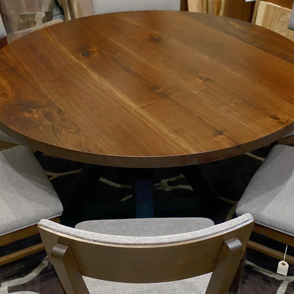 Custom 66 inch Round Black Walnut Dining Table with Hourglass Base