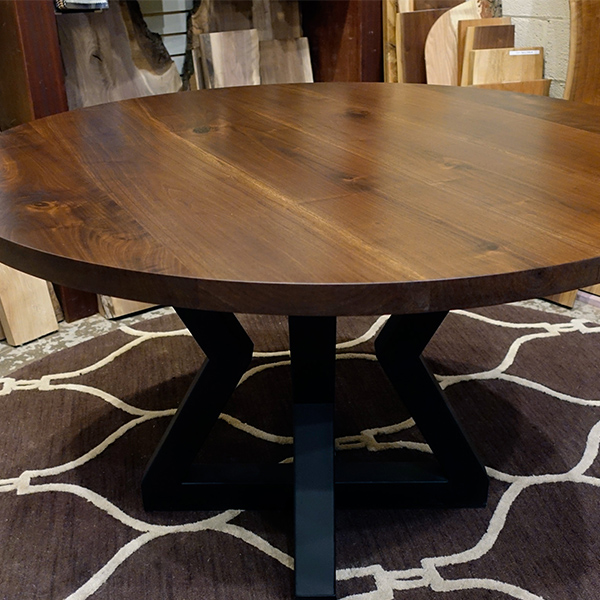 Custom Made Solid Wood Round Walnut Dining Table with Hourglass Base