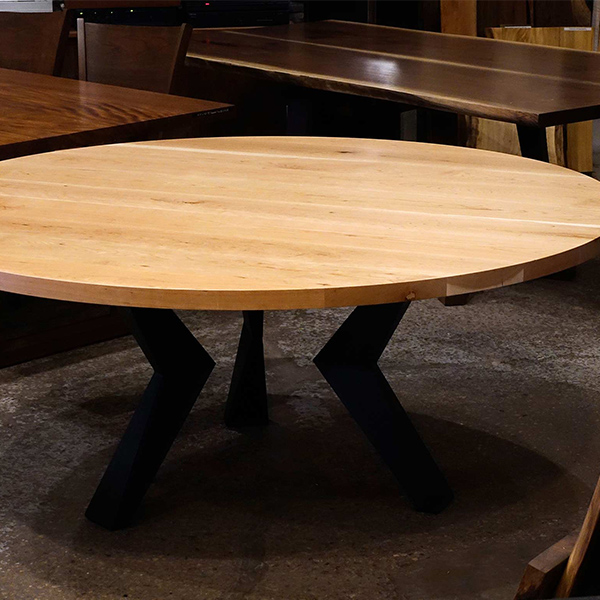 72 inch Round Cherry Dining Table with Custom Steel Knee Legs for Las Vegas Client