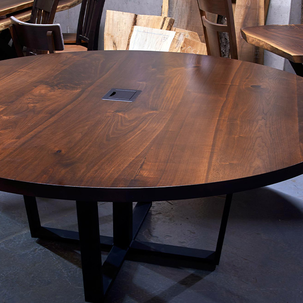 Custom Made Round Walnut Conference Table with Power and Data Grommet for Los Angeles Client