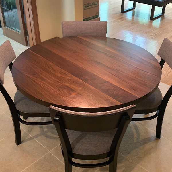 Black Walnut Custom 54 inch Diameter Round Dining Table with RH Yoder Emerson Chairs in Chicago, Illinois Client Kitchen