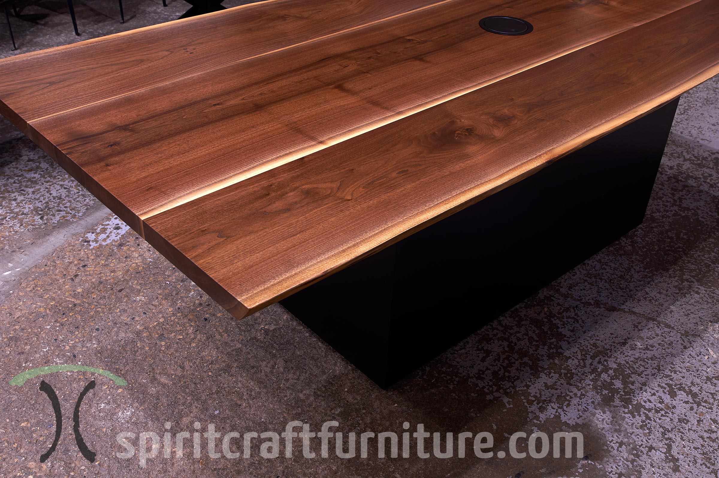 Live Edge Wood Slab Conference Room Tables And Desk Tops Solid Hardwood Live Edge Walnut Conference Table With Power And Data Grommet Custom Painted Base