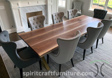 Black Walnut Live Edge Dining Table from Three Sequential Slabs by Spiritcraft Furniture in East Dundee, IL.