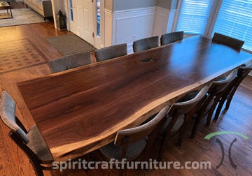 Live Edge Dining Table with RH Yoder Emerson Side Chairs in Chicago Area Residence