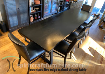 Ebonized Black Walnut Dining Table with Spider Base and Bench by Spiritcraft Furniture, East Dundee, IL