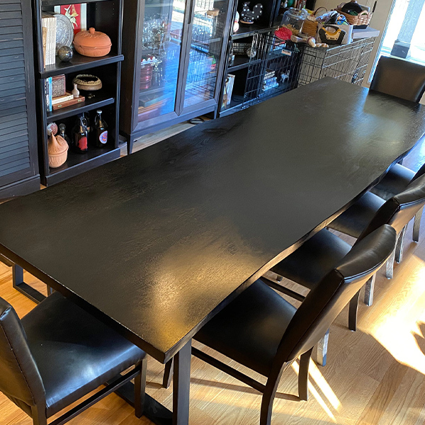 Ebonized Black Walnut Live Edge Dining Table with Spider Base and Bench by Spiritcraft Furniture, East Dundee, IL