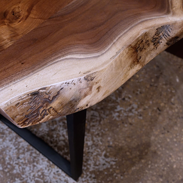 Live Edge Detail on Black Walnut Waterfall Desk for Massachusetts Client by spiritcraft furniture in east dundee, il