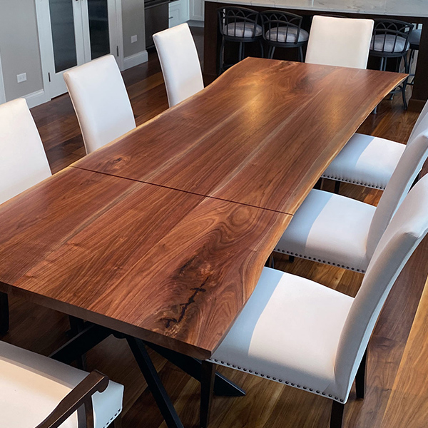 Black Walnut Live Edge Dining Tables, Two Tables on Individual Spider Bases, Make for One Longer Table When Required - for Glenview, Illinois Client