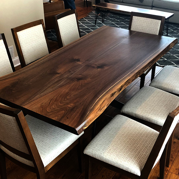 Book Matched Walnut Live Edge Dining Table with RH Yoder "Wescott" Chairs - Dining Set from Spiritcraft Furniture of Dundee, IL
