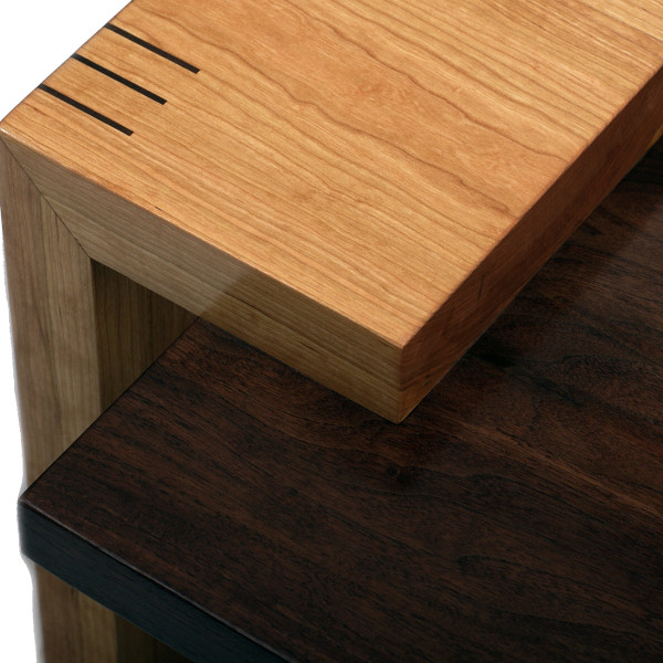 Waterfall Detail on Cherry and Black Walnut Mod Century Coffee Table Featuring Contrasting Splines, a Spiritcraft Furniture Exclusive