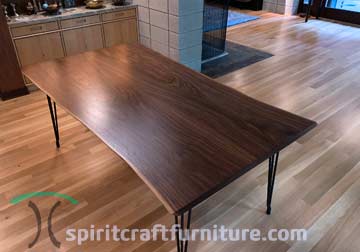 Black Walnut Live Edge Kitchen Dining Table on Mid Century Modern Hairpin Legs