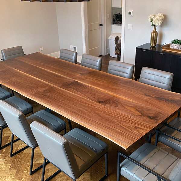 120 inch Black Walnut Live Edge Dining Table Crafted from Kiln Dried Slabs for Chicago Area Client