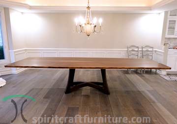 Twelve Foot Long Black Walnut Dining Table, Crafted from Rescued Slabs on Solid Walnut Tifton Base