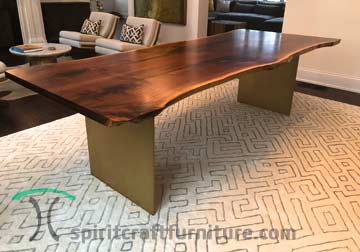 Live Edge Walnut Dining Table with Powder Coated Steel Plate Legs in Chicago Area Residence