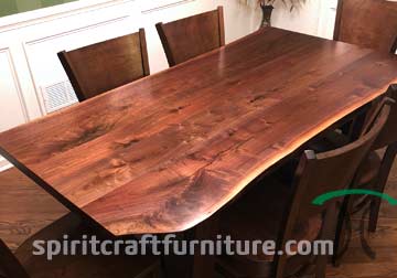 Black Walnut Three Slab Live Edge Dining Table with our U Shaped Mitered and RH Yoder Somerset Side Chairs in Cherry, Stained Chocolate Spice