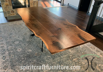 Live Edge Walnut Dining Table with Custom Steel Spider Base, Delivered and Installed at Chicago Home