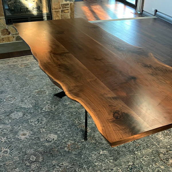 Live Edge Walnut Dining Table with Custom Steel Spider Base, Delivered and Installed