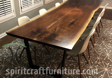 Black Walnut live edge slab dining table for Chicago area client from Great Spiritcraft Furniture, East Dundee, IL.
