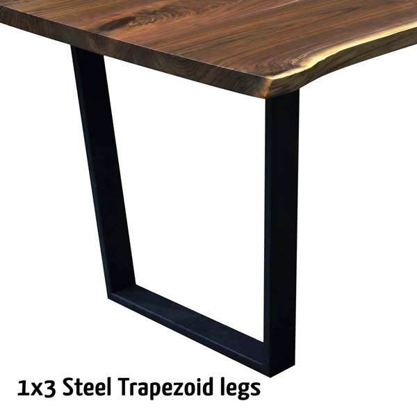 Black walnut live edge conference room table with steel trapezoid legs