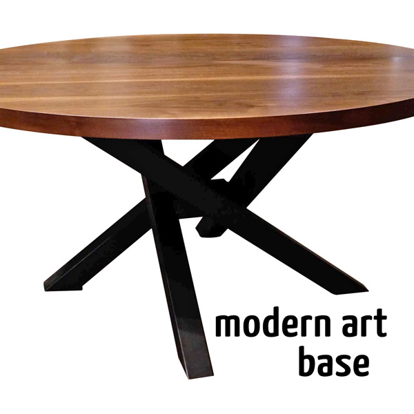 Black walnut round dining table with steel modern art base