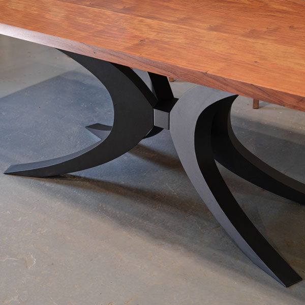 Custom Made Wide Plank Bubinga Dining Table with Elegant Steel Kay Spider Base