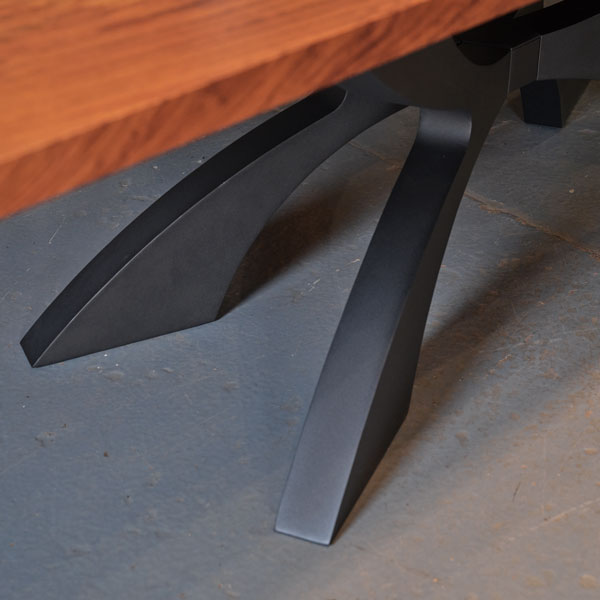 Custom Made Solid Bubinga Dining Table with Steel Kay Arc Base, Powdercoated Black